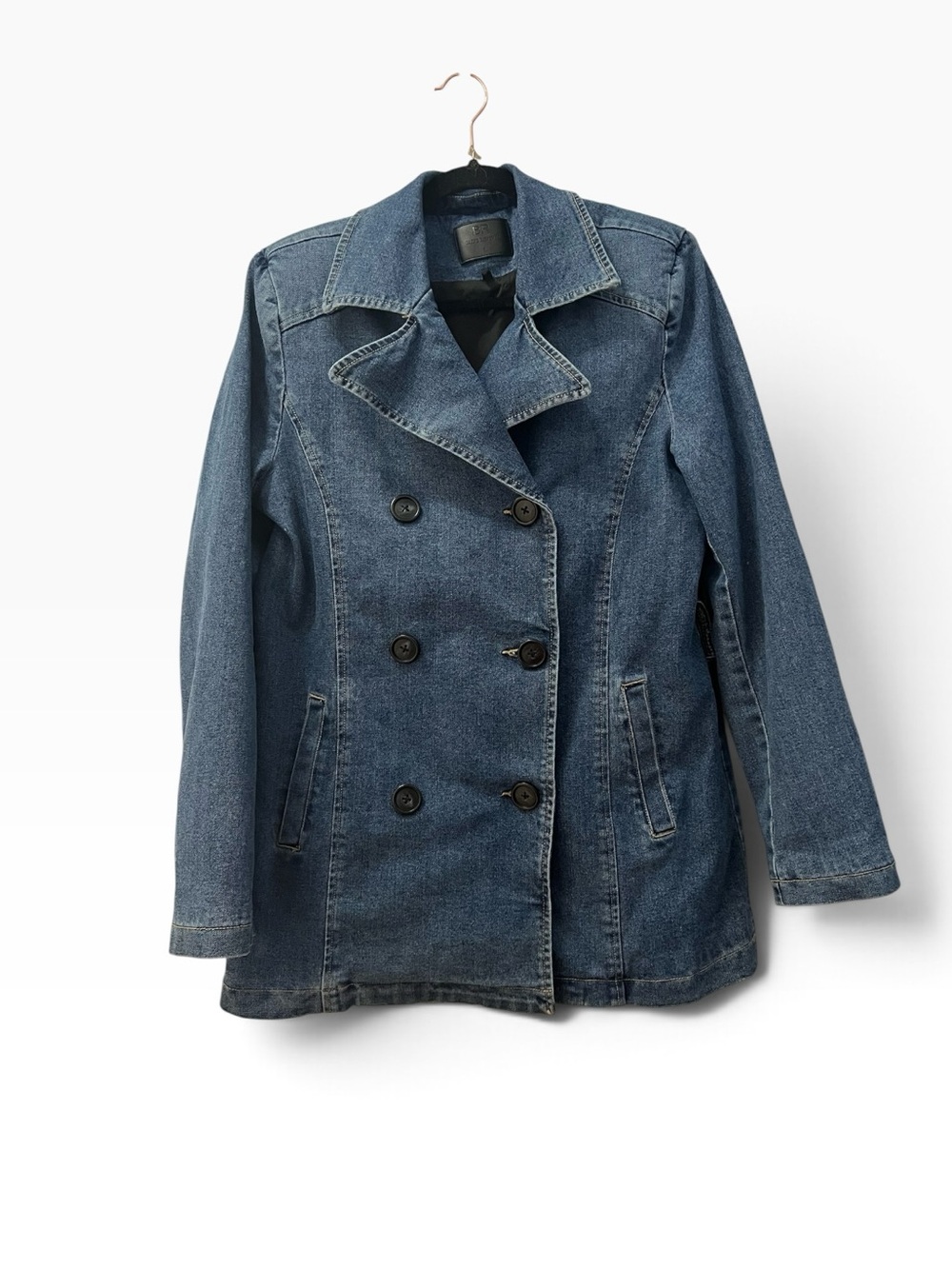 Blue Revival Double-Breasted Denim Trench Jacket - L